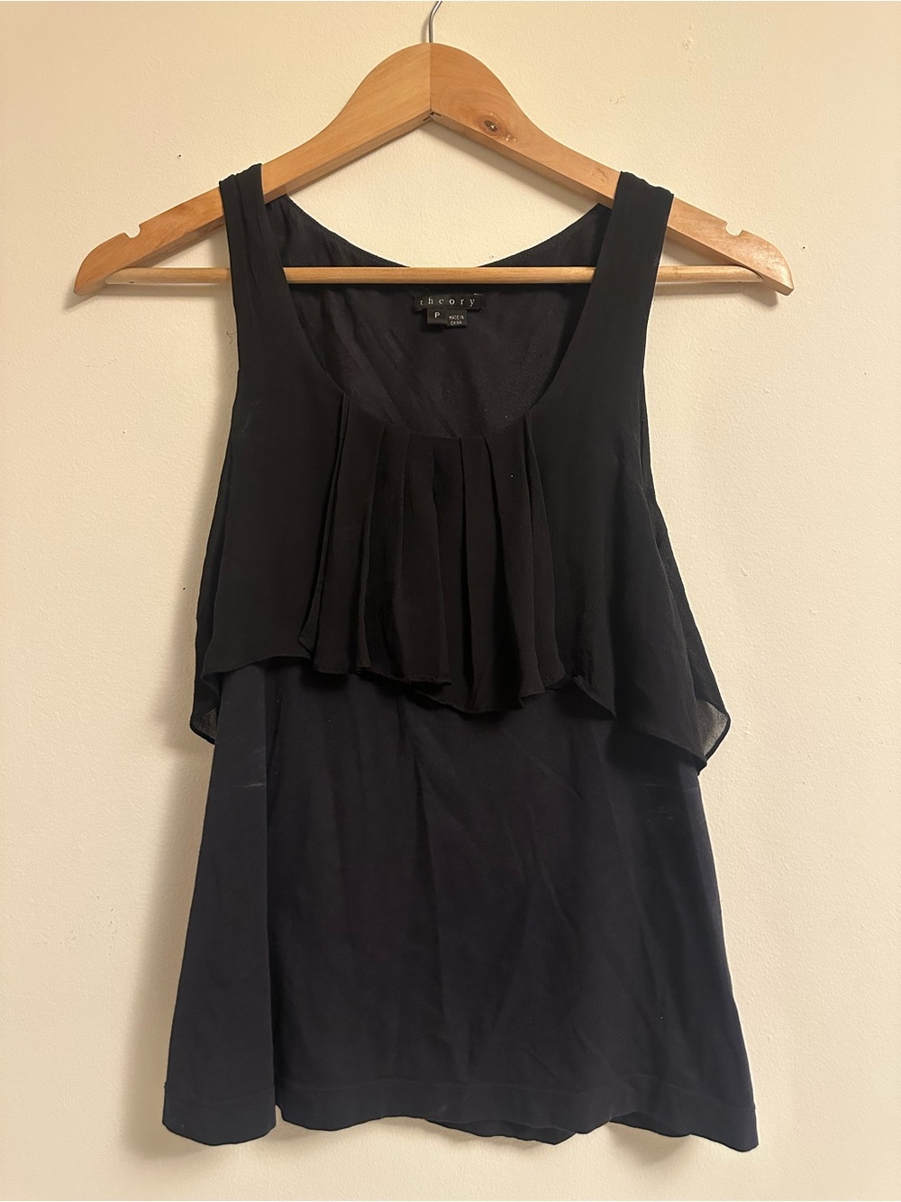 Theory Black Pleated Overlay Camisole